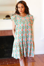 Load image into Gallery viewer, Mint Geo Boho Print Yoke Poplin Woven Dress