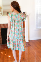 Load image into Gallery viewer, Mint Geo Boho Print Yoke Poplin Woven Dress