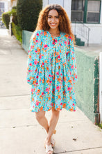 Load image into Gallery viewer, Feeling Femme Ribbon Bow Tie Babydoll Dress in Aqua Floral