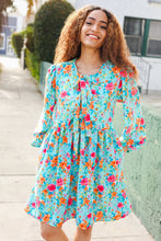 Load image into Gallery viewer, Feeling Femme Ribbon Bow Tie Babydoll Dress in Aqua Floral