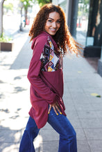 Load image into Gallery viewer, Stand Out Burgundy Tribal Print Half Zip Longline Hoodie