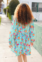 Load image into Gallery viewer, Feeling Femme Ribbon Bow Tie Babydoll Dress in Aqua Floral