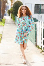 Load image into Gallery viewer, Feeling Femme Ribbon Bow Tie Babydoll Dress in Aqua Floral