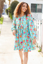 Load image into Gallery viewer, Feeling Femme Ribbon Bow Tie Babydoll Dress in Aqua Floral