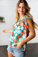 Load image into Gallery viewer, Follow Me Emerald Floral Print Double Ruffle Sleeve Top