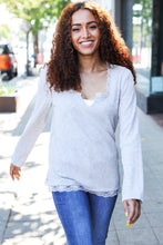 Load image into Gallery viewer, Feels Like Love Grey Lace Trim Rib Long Sleeve Top