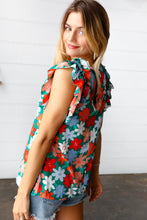 Load image into Gallery viewer, Follow Me Emerald Floral Print Double Ruffle Sleeve Top