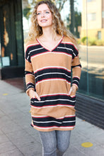 Load image into Gallery viewer, Casual Chic Taupe Hacci Stripe Pocketed Tunic/Dress