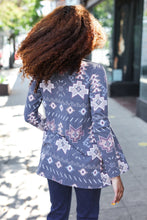 Load image into Gallery viewer, Boho Vibes Charcoal Tribal Print Terry Open Cardigan