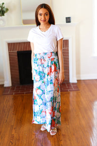 Vacay Vibes Smocked Waist Side Slit Palazzo Pants in Green Floral