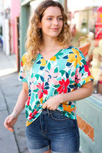 Load image into Gallery viewer, Teal &amp; Coral Flat Floral V Neck Top
