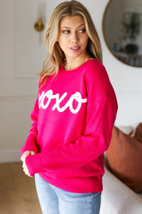"XOXO" Embroidered Pop Up Sweater in Fuchsia