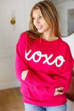 Load image into Gallery viewer, &quot;XOXO&quot; Embroidered Pop Up Sweater in Fuchsia
