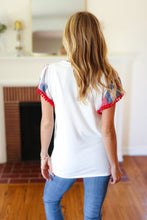 Load image into Gallery viewer, Patriotic Pom Pom Lace Flutter Sleeve Top