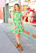 Load image into Gallery viewer, Bright Thoughts Green Floral Frill Mock Neck Ruffle Dress
