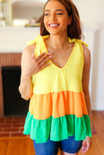 Load image into Gallery viewer, Tiered Shoulder Tie Crepe Top in Yellow & Tangerine