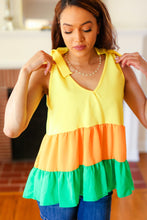 Load image into Gallery viewer, Tiered Shoulder Tie Crepe Top in Yellow & Tangerine