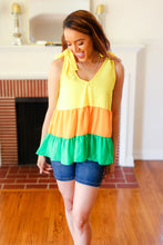 Load image into Gallery viewer, Tiered Shoulder Tie Crepe Top in Yellow & Tangerine
