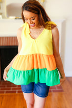 Load image into Gallery viewer, Tiered Shoulder Tie Crepe Top in Yellow & Tangerine