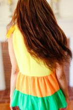 Load image into Gallery viewer, Tiered Shoulder Tie Crepe Top in Yellow & Tangerine