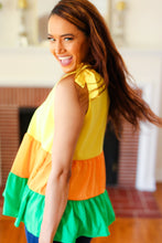 Load image into Gallery viewer, Tiered Shoulder Tie Crepe Top in Yellow & Tangerine