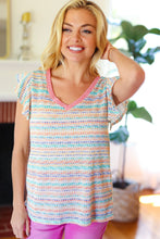 Load image into Gallery viewer, Sunny Days Coral Two Tone Striped Textured Knit V Neck Top
