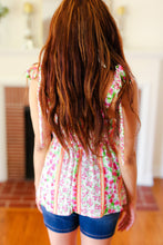 Load image into Gallery viewer, Summer Days Floral Smocked Shoulder Tie Top in Ivory & Fuchsia