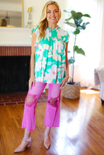 Load image into Gallery viewer, Feeling Joyful Aqua Floral Mock Neck Flutter Sleeve Top
