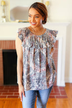 Load image into Gallery viewer, Everyday Gray & Coral Tie Dye Frilled Short Sleeve Yoke Top