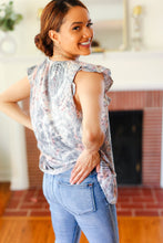 Load image into Gallery viewer, Everyday Gray & Coral Tie Dye Frilled Short Sleeve Yoke Top