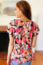 Load image into Gallery viewer, Peach Tropical Floral Tie Neck Raglan Top
