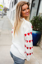 Load image into Gallery viewer, Be Mine White Jacquard Heart Stripe Pullover Sweater
