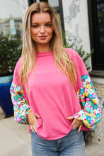 Load image into Gallery viewer, Lock Eyes Pink & Floral Bubble Sleeve French Terry Pullover