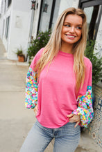 Load image into Gallery viewer, Lock Eyes Pink & Floral Bubble Sleeve French Terry Pullover