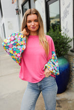 Load image into Gallery viewer, Lock Eyes Pink & Floral Bubble Sleeve French Terry Pullover
