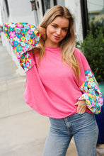 Load image into Gallery viewer, Lock Eyes Pink & Floral Bubble Sleeve French Terry Pullover