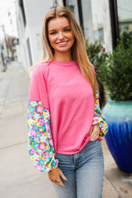 Load image into Gallery viewer, Lock Eyes Pink & Floral Bubble Sleeve French Terry Pullover