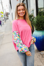 Load image into Gallery viewer, Lock Eyes Pink & Floral Bubble Sleeve French Terry Pullover