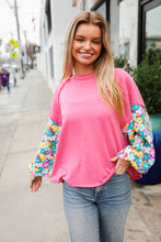 Load image into Gallery viewer, Lock Eyes Pink & Floral Bubble Sleeve French Terry Pullover