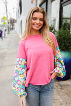 Load image into Gallery viewer, Lock Eyes Pink & Floral Bubble Sleeve French Terry Pullover