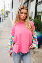 Load image into Gallery viewer, Lock Eyes Pink & Floral Bubble Sleeve French Terry Pullover