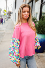 Load image into Gallery viewer, Lock Eyes Pink & Floral Bubble Sleeve French Terry Pullover