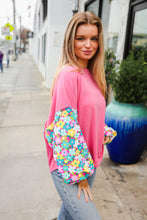 Load image into Gallery viewer, Lock Eyes Pink & Floral Bubble Sleeve French Terry Pullover