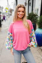 Load image into Gallery viewer, Lock Eyes Pink & Floral Bubble Sleeve French Terry Pullover