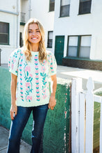 Load image into Gallery viewer, All For Love Mint Jacquard Floral Bubble Sleeve Sweater Top