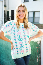 Load image into Gallery viewer, All For Love Mint Jacquard Floral Bubble Sleeve Sweater Top