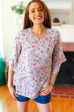 Load image into Gallery viewer, Feeling It Blue Floral Print Ruffle Three Quarter Sleeve Top