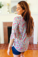 Load image into Gallery viewer, Feeling It Blue Floral Print Ruffle Three Quarter Sleeve Top