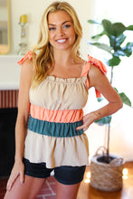 Load image into Gallery viewer, Peach Tie Knot Shoulder Detail Color Block Top