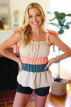 Load image into Gallery viewer, Peach Tie Knot Shoulder Detail Color Block Top